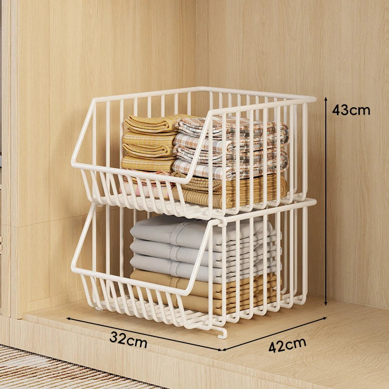 Closet Basket Organizer Stackable 3-Tier Open-Front Steel Wire