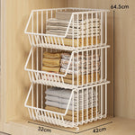Closet Basket Organizer Stackable 3-Tier Open-Front Steel Wire