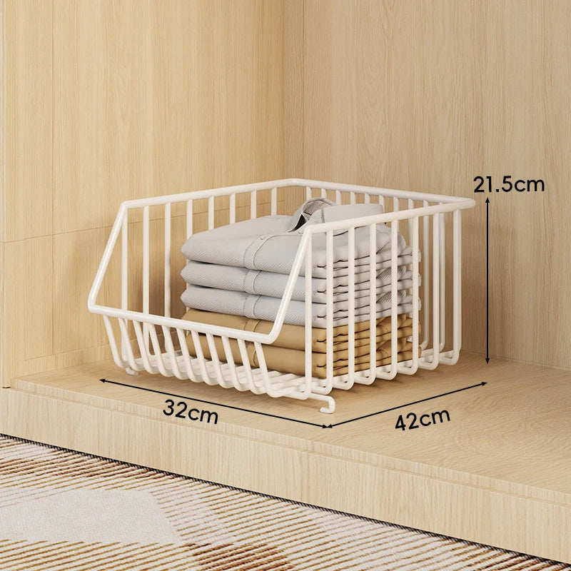 Closet Basket Organizer Stackable 3-Tier Open-Front Steel Wire