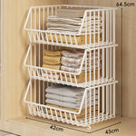 Closet Basket Organizer Stackable 3-Tier Open-Front Steel Wire