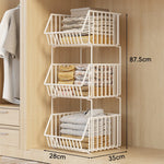 Closet Basket Organizer Stackable 3-Tier Open-Front Steel Wire