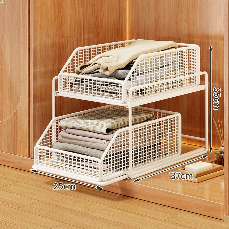 Closet Organizer Sliding Mesh Baskets Steel Frame