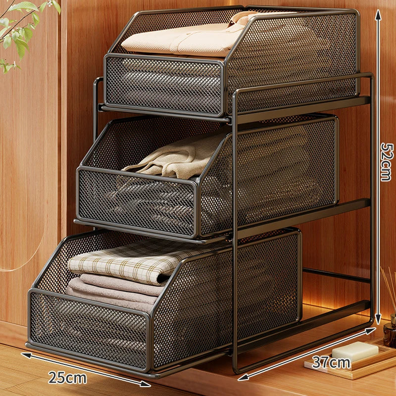 Closet Organizer Sliding Mesh Baskets Steel Frame