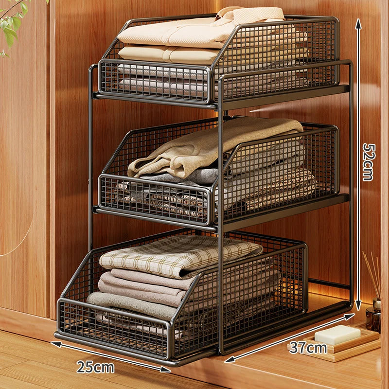 Closet Organizer Sliding Mesh Baskets Steel Frame