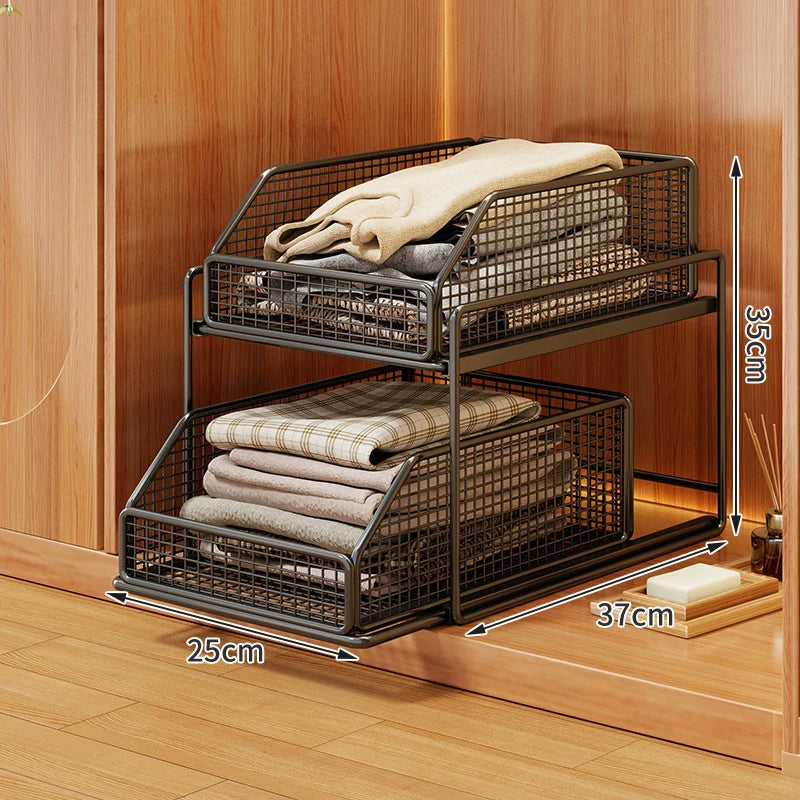Closet Organizer Sliding Mesh Baskets Steel Frame
