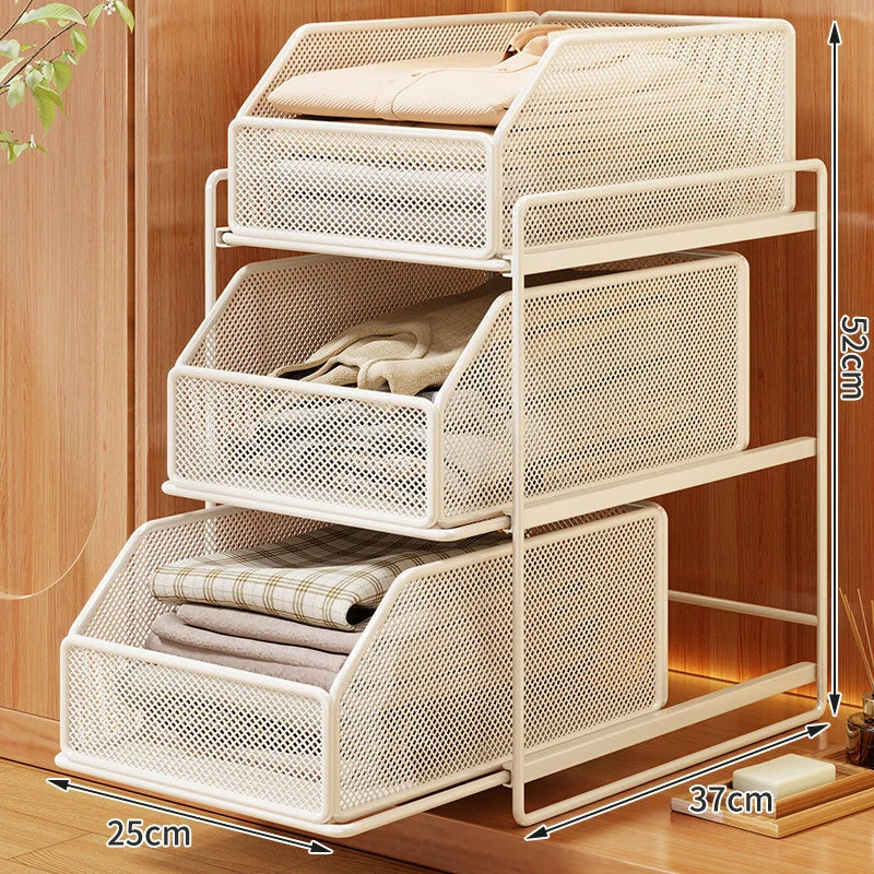 Closet Organizer Stackable Pull-Out Wire Mesh Drawers