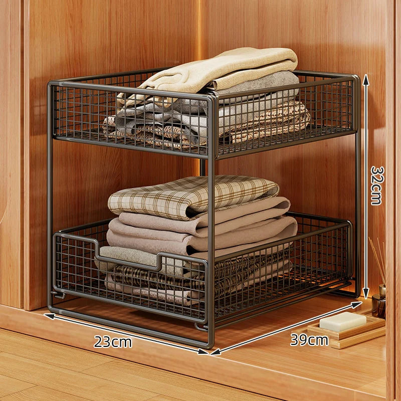 Closet Organizer Stackable Pull-Out Wire Mesh Drawers