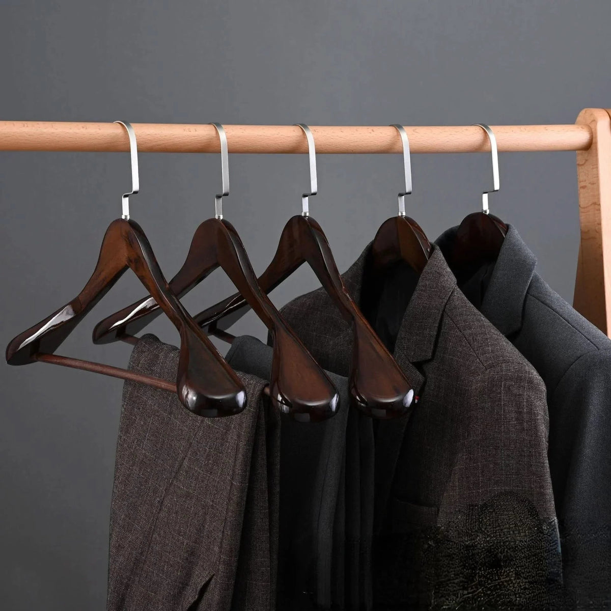 Clothes Hangers Curved Solid Wood Set of 4