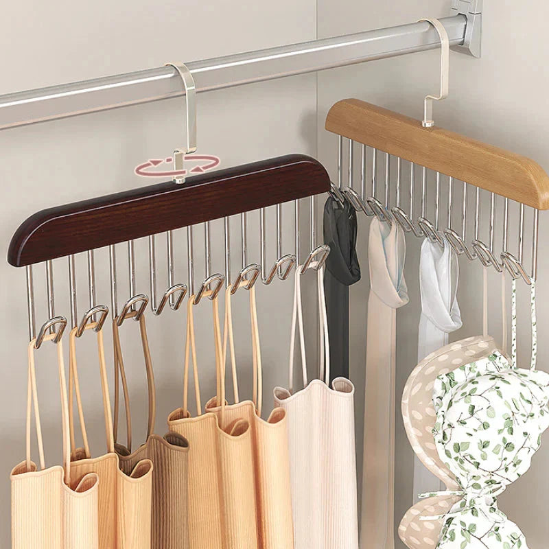 Clothes Hook Organizer Wood & Metal Space-Saving Multi-Hook Design