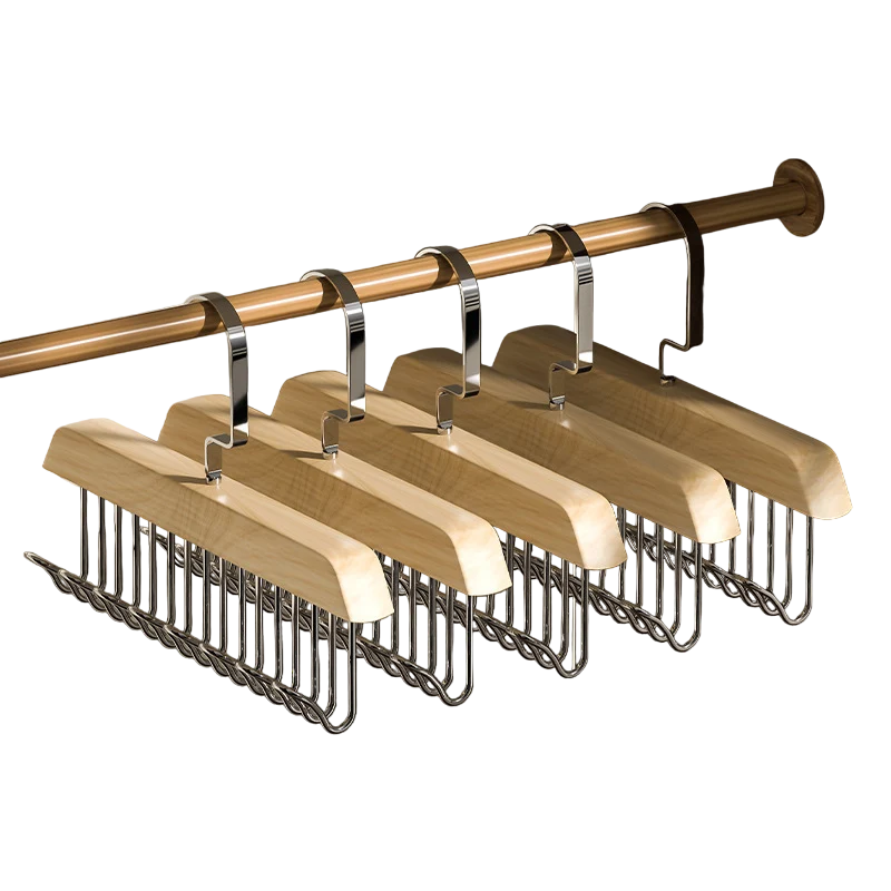 Clothes Hook Organizer Wood & Metal Space-Saving Multi-Hook Design