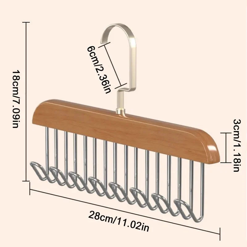 Clothes Hook Organizer Wood & Metal Space-Saving Multi-Hook Design