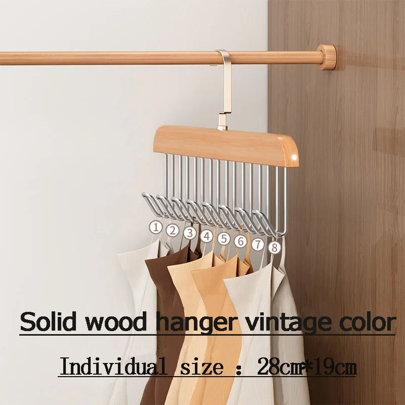 Clothes Organizer Rack Wood Stainless Steel 8 Clips