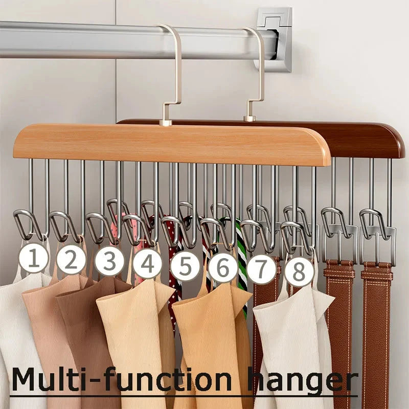 Clothes Organizer Rack Wood & Stainless Steel 8 Clips