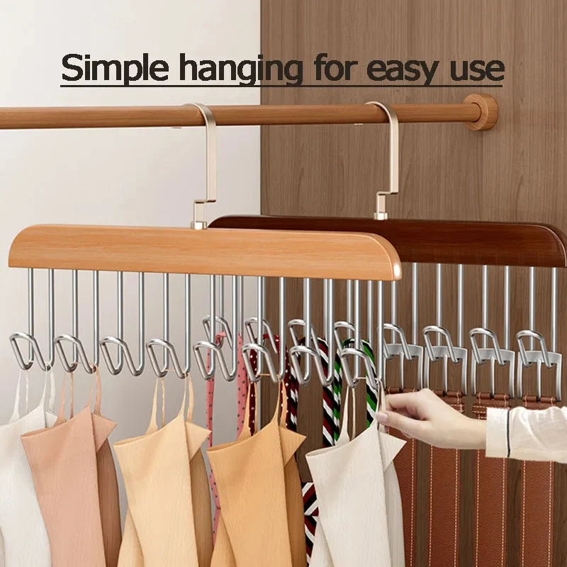 Clothes Organizer Rack Wood & Stainless Steel 8 Clips