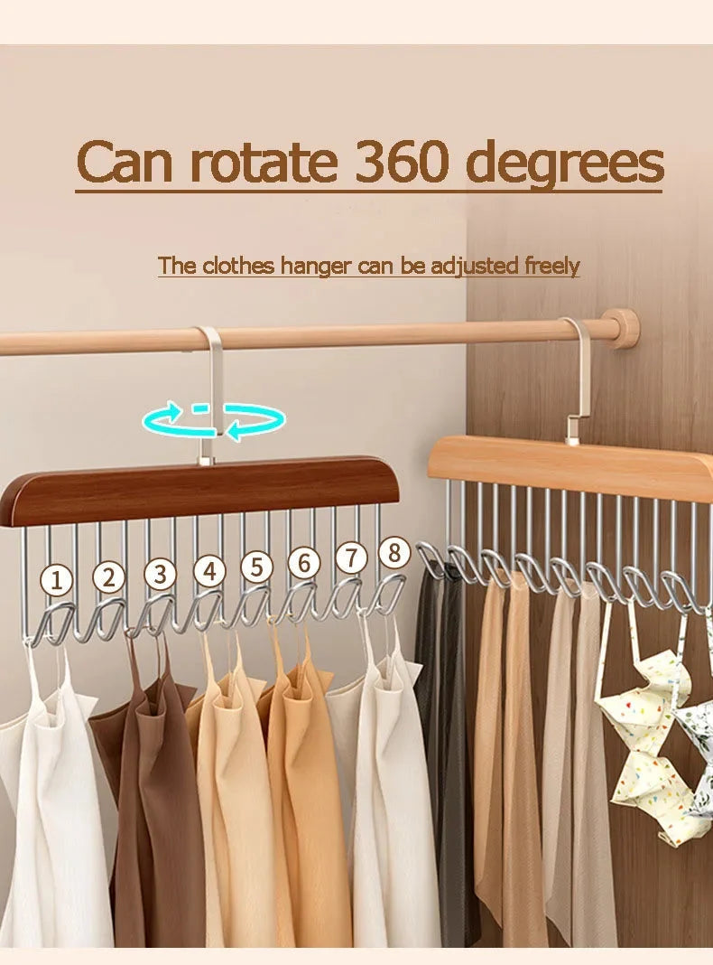 Clothes Organizer Rack Wood & Stainless Steel 8 Clips