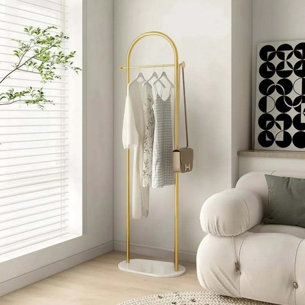Clothes Rack Freestanding Metal Minimalist Design Gold Finish