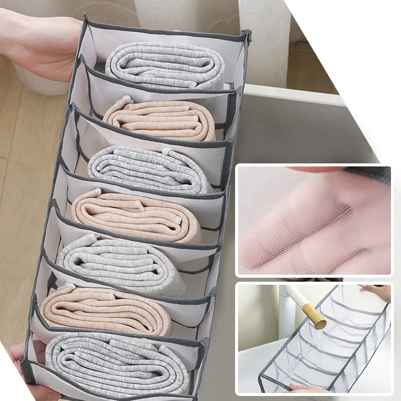 Clothing Drawer Organizer Compartmented Foldable Mesh Fabric