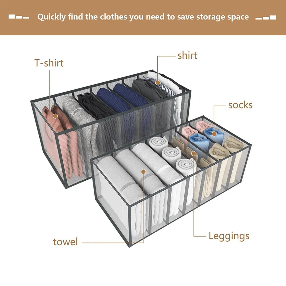 Clothing Organizer Multi-Grid Foldable Stackable