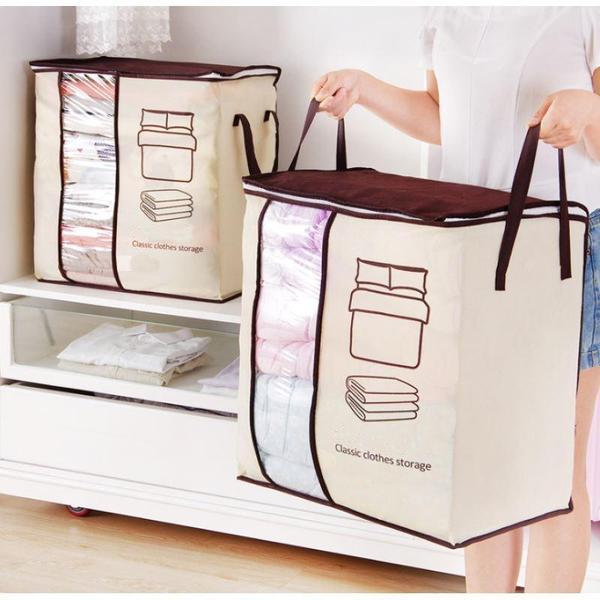 Clothing Storage Bag Transparent Window Double Zipper Foldable