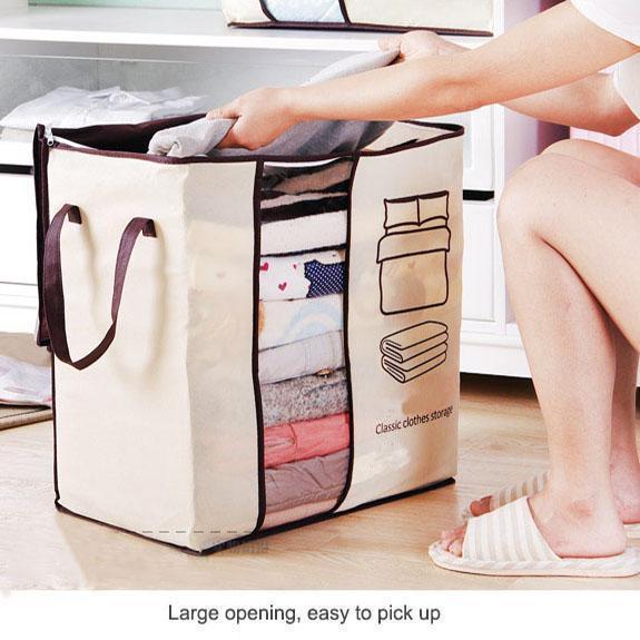 Clothing Storage Bag Transparent Window Double Zipper Foldable