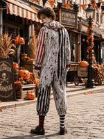Clown Costume Striped Jumpsuit Ruffled Collar Horror-Inspired Design