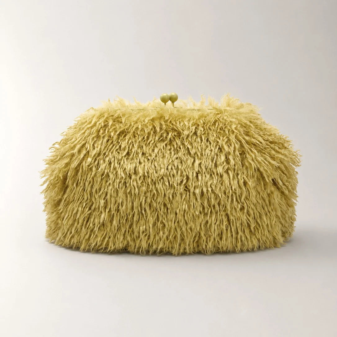Clutch Bag Plush Fur Texture Secure Clasp Closure