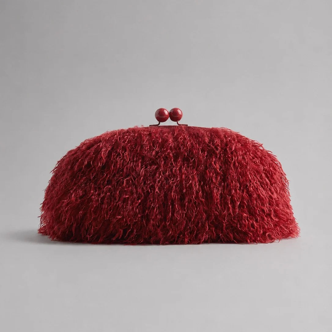 Clutch Bag Plush Fur Texture Secure Clasp Closure