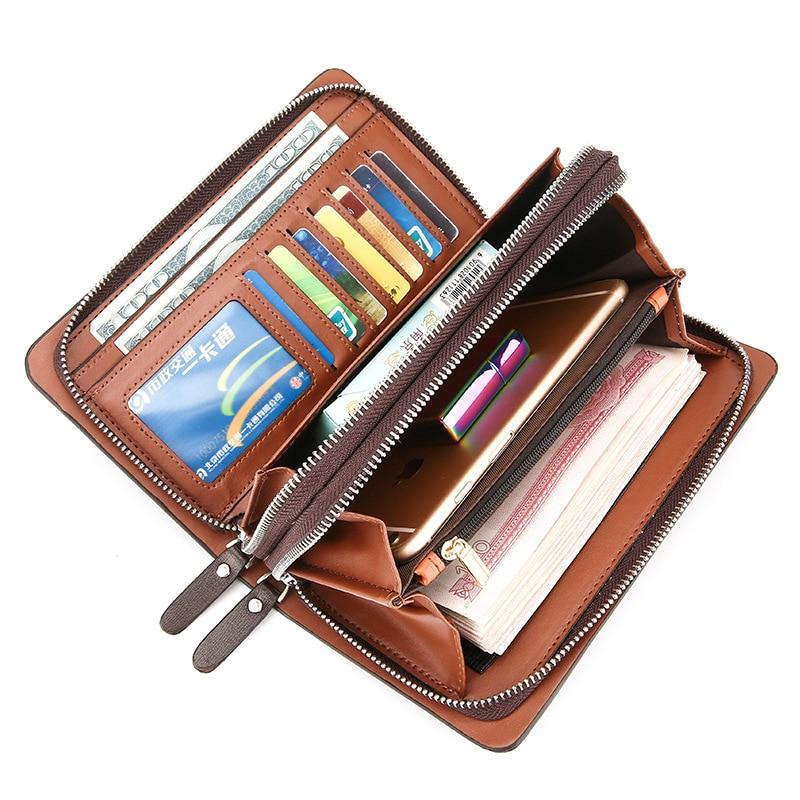 Clutch Wallet Faux Leather Dual Zip 14 Card Slots