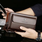 Clutch Wallet Faux Leather Dual Zip 14 Card Slots