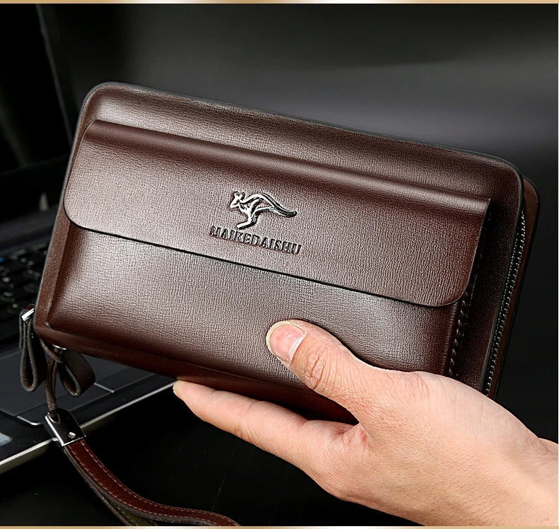 Clutch Wallet Faux Leather Dual Zip 14 Card Slots