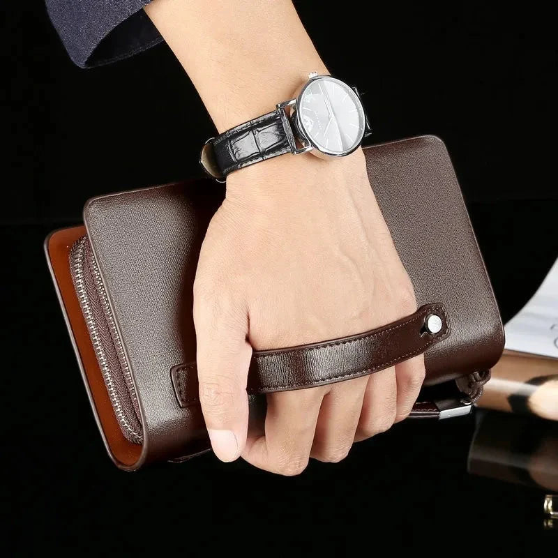 Clutch Wallet Faux Leather Dual Zip 14 Card Slots