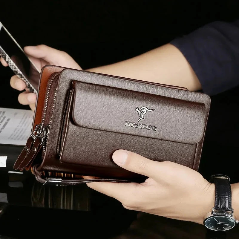 Clutch Wallet Faux Leather Dual Zip 14 Card Slots