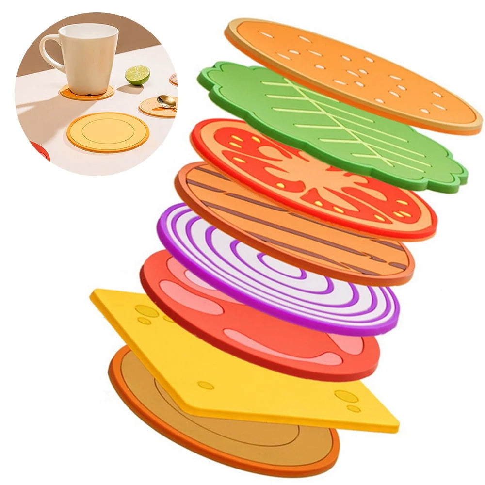 Coaster Set Burger Stack Design Non-Slip Set of 8