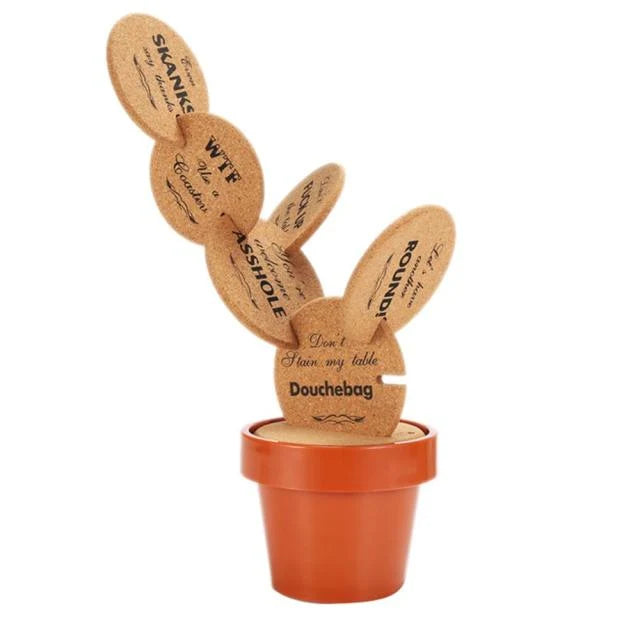 Coaster Set Cactus-Shaped Non-Slip Heat-Resistant with Storage Holder