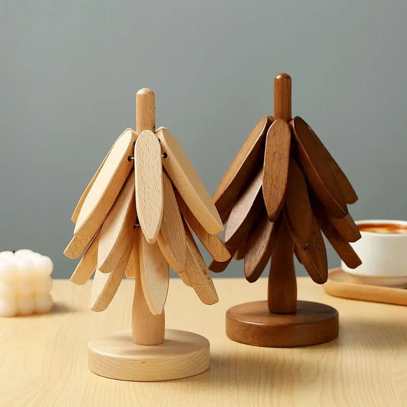 Coaster Set Tree-Shaped Heat-Resistant Wood