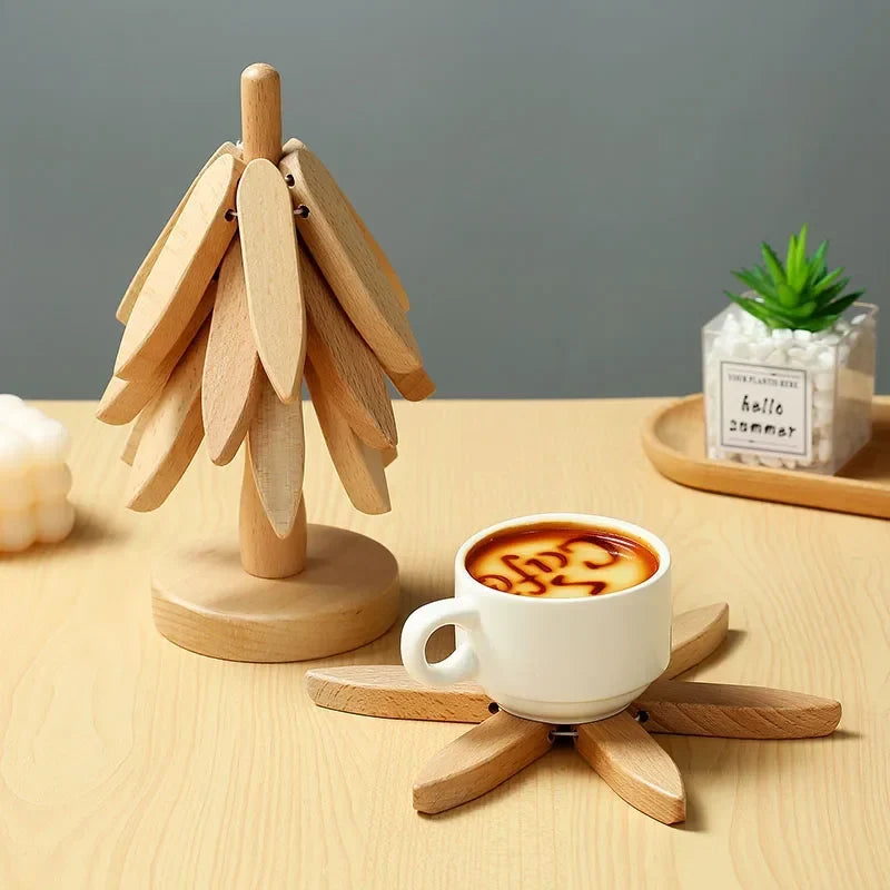 Coaster Set Tree-Shaped Heat-Resistant Wood