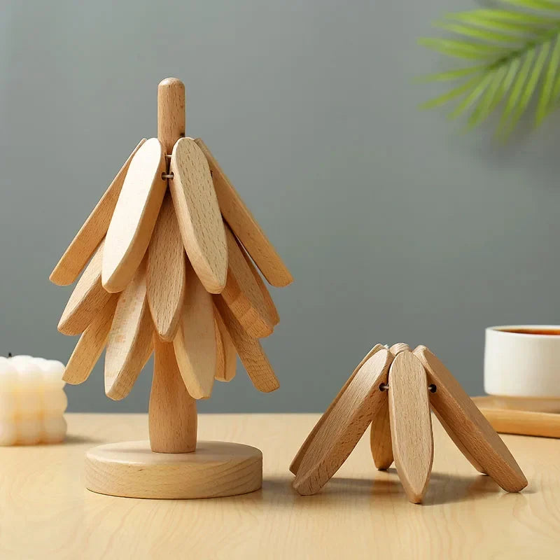 Coaster Set Tree-Shaped Heat-Resistant Wood