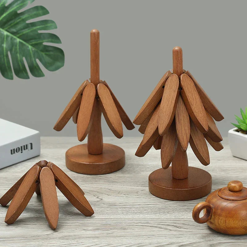 Coaster Set Tree-Shaped Heat-Resistant Wood