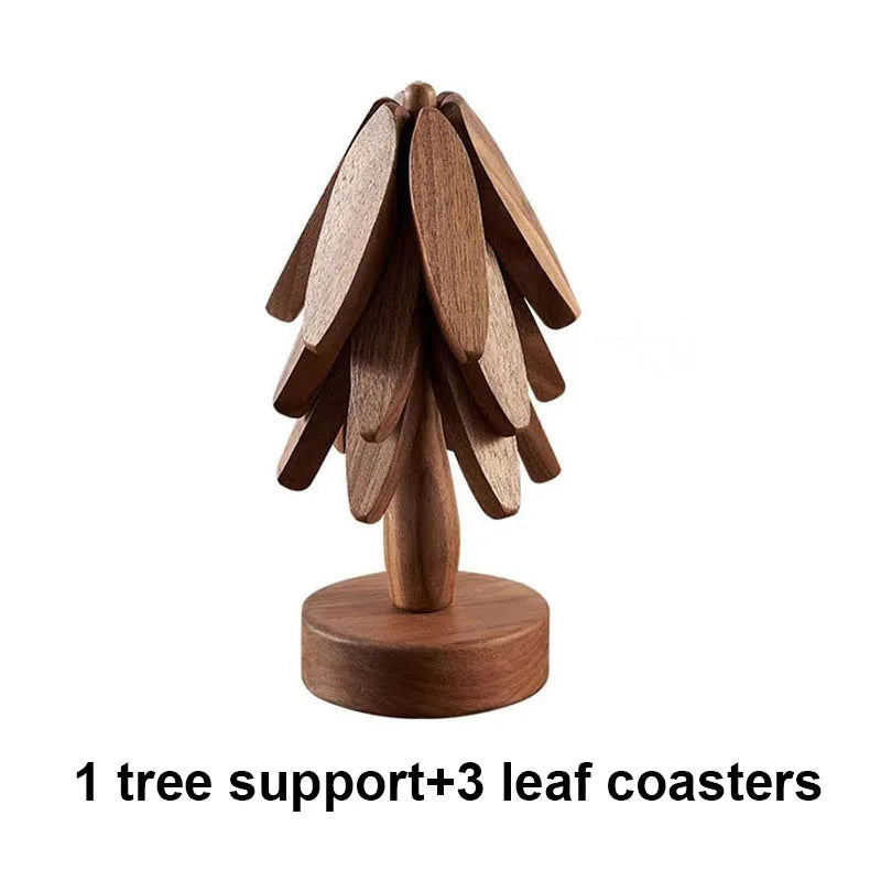 Coaster Set Tree-Shaped Heat-Resistant Wood