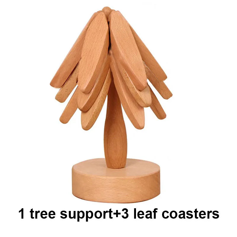 Coaster Set Tree-Shaped Heat-Resistant Wood