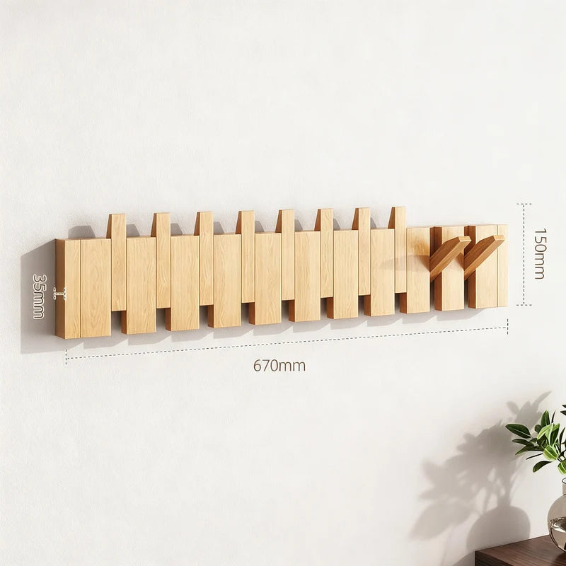 Coat Rack Wall-Mounted Beech Wood 3–12 Hooks