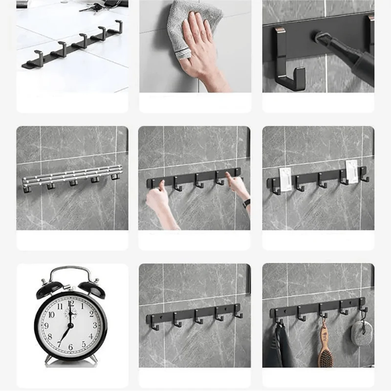 Coat Rack Wall-Mounted Metal Multiple Hooks Space-Saving