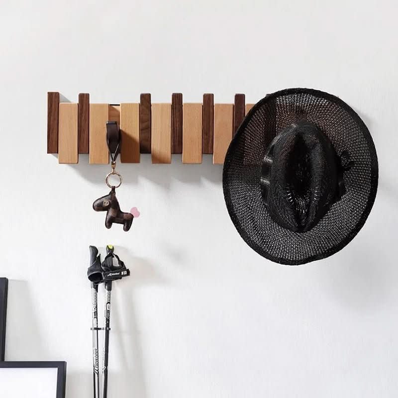 Coat Rack Wooden Fold-Away Hooks Wall-Mounted