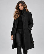 Coat Wool-Blend Longline High Collar Buckled Waist