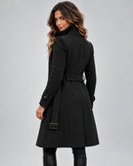 Coat Wool-Blend Longline High Collar Buckled Waist