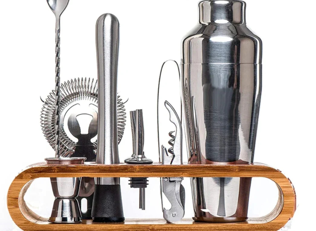 Cocktail Bar Tool Set Stainless Steel 10-Piece With Storage Stand