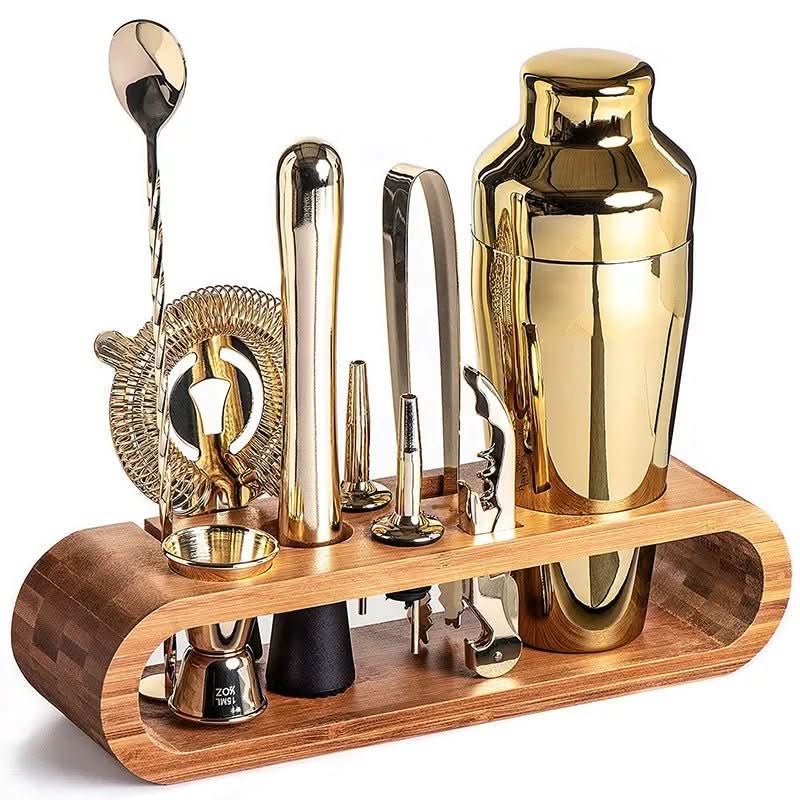 Cocktail Shaker Set Stainless Steel 10-Piece With Storage Stand
