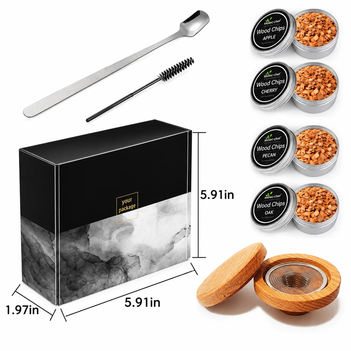 Cocktail Smoker Kit Personalized Engraved Lid With Torch & Wood Chips