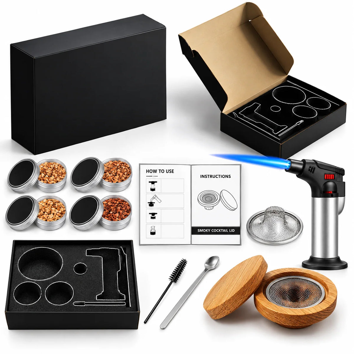 Cocktail Smoker Kit Personalized Engraved Lid With Torch & Wood Chips