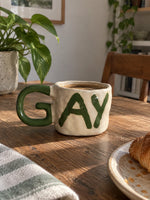 Coffee Mug Ceramic G-Shaped Handle Wordplay Design